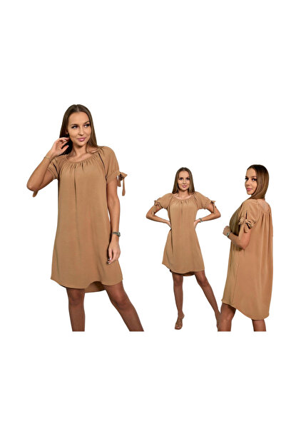 Kesi Rochie camel cu mâneci legate