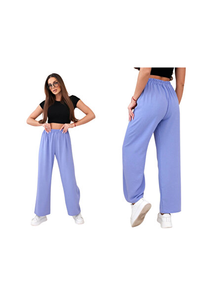 Kesi Pantaloni de damă mov din viscoză, cu croi larg, talie elastică
