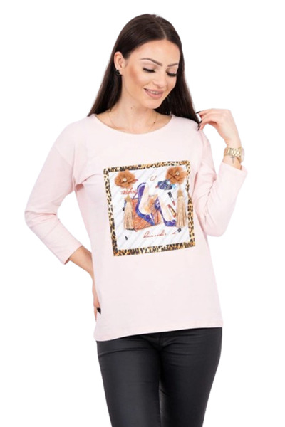 Kesi Powder pink blouse with 3D graphics and decorative tassels