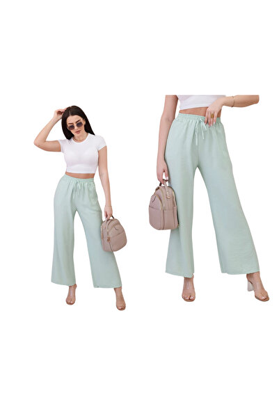 Kesi Pantaloni largi pentru femei din viscoză, culoare mentă deschisă
