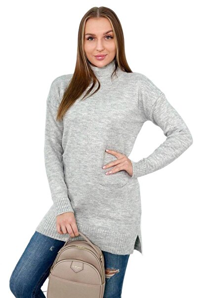 Kesi Pulover gri cu guler ridicat