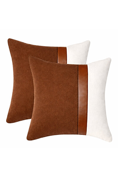 Diva Home صوف الفليس مخمل جلد شريط زخرفي 2Li غطاء وسادة 45 × 45 سم