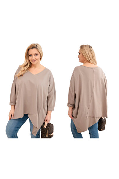 Kesi Bluză de damă Fango Plus Size din bumbac, cu decolteu în V asimetric