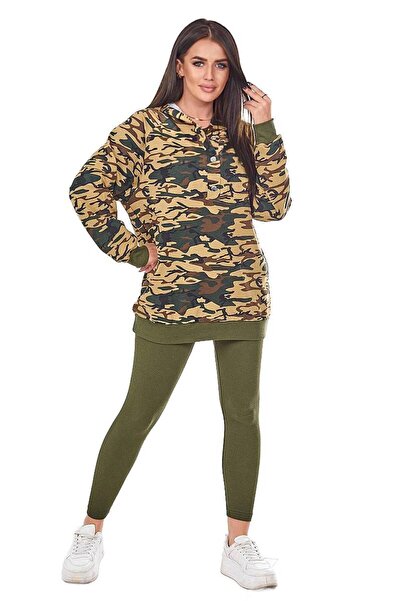 Kesi 3-piece camouflage set: hoodie, top and leggings, khaki + beige
