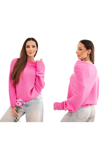 Kesi Light pink sweater for women, asymmetrical, Oversized, with wide neckline