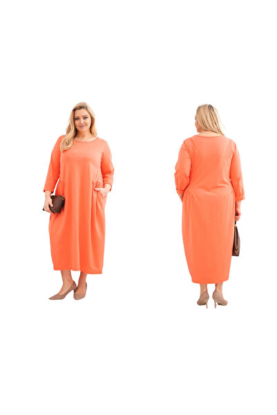 Kesi Rochie de damă Apricot Plus Size din bumbac, cu croială lejeră și mâneci...