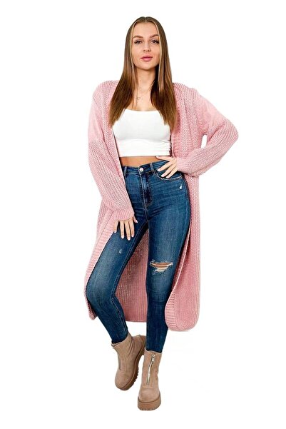 Kesi Pulover cardigan lung, roz pudrat