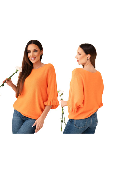 Kesi Pulover portocaliu din viscoză pentru femei cu volane pe mâneci