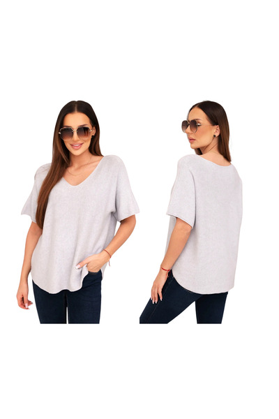 Kesi Women's gray blouse with V-neck, loose, made of Viscose