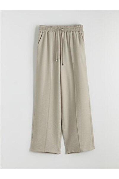 LC Waikiki M1 Season Beige Wide Leg Women's Trousers with Elastic Waist