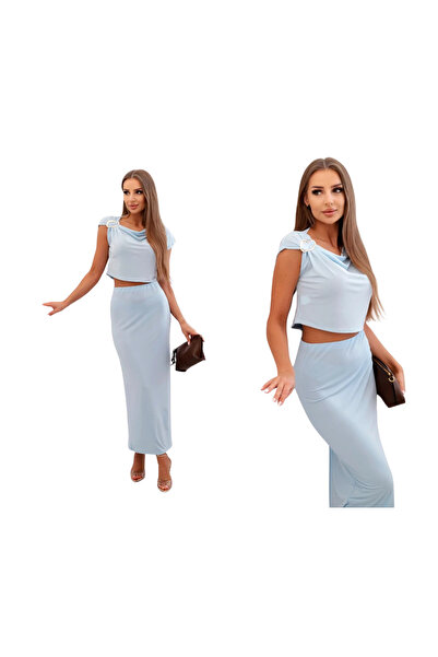Kesi Set elegant de damă albastru cu cataramă decorativă
