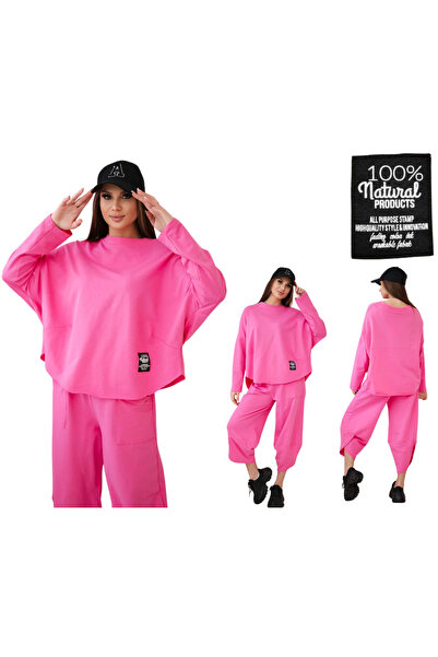 Kesi Set roz deschis din bumbac pentru femei: hanorac și pantaloni supradimen...