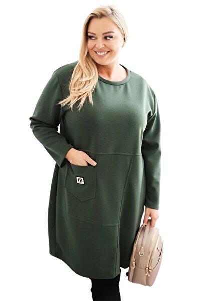 Kesi Rochie kaki cu imprimeu unt pentru femei, mărime mare, cu buzunar