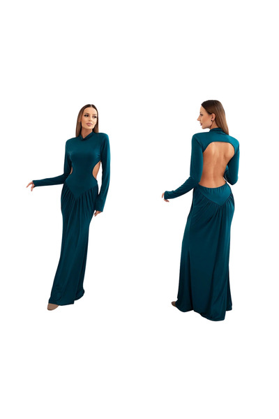 Kesi Rochie maxi bleumarin pentru femei din viscoză, cu decupaje în talie și ...