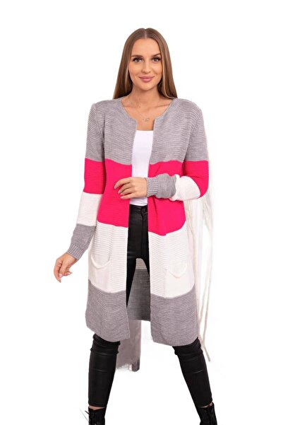 Kesi Cardigan cu dungi gri+zmeură