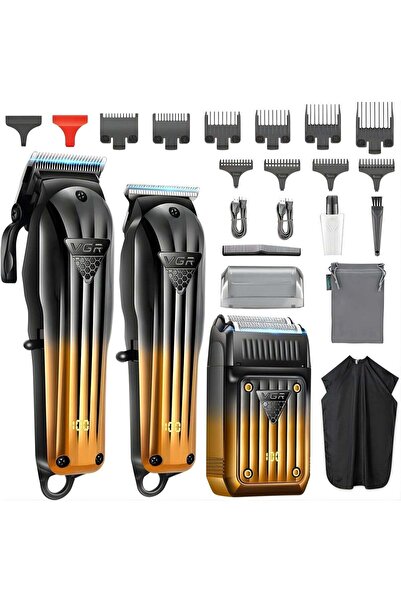 VGR ماكينة حلاقة احترافية قابلة للشحن بشفرات من الفولاذ المقاوم للصدأ، محرك ق...