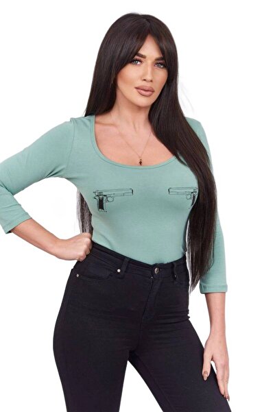 Kesi Dark green bodysuit with Printed