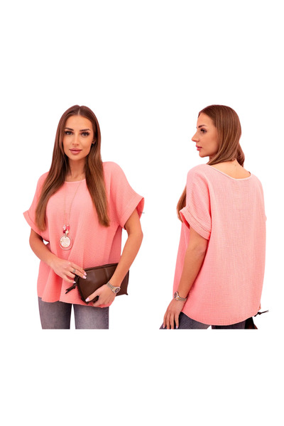 Kesi Bluză de damă din MUSELINĂ, culoarea caisă, cu colier