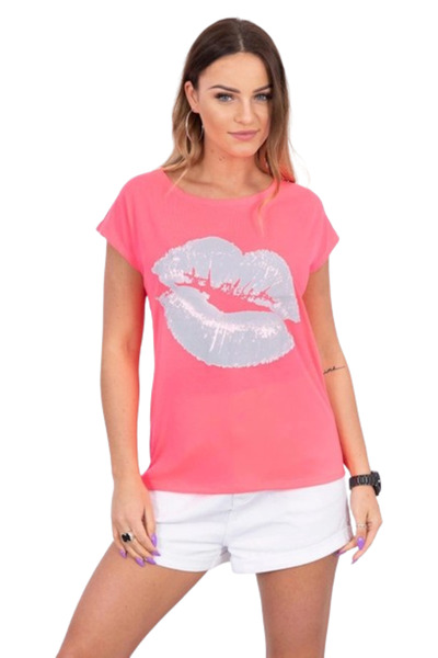 Kesi Neon pink lip Printed blouse