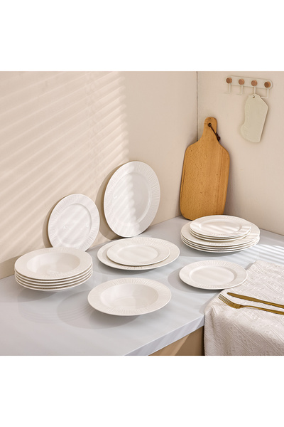 Malooki 18-piece dinner service "Sun", porcelain - Plate set for 6 people, em...