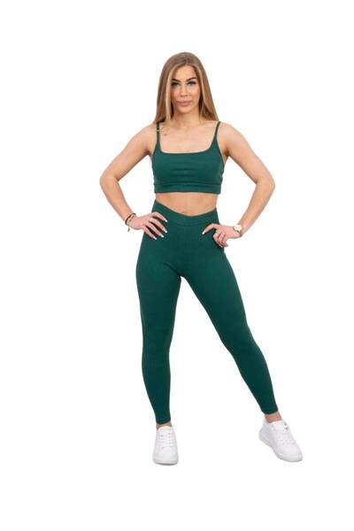 Kesi Set cu bluză și top verde cu nervuri