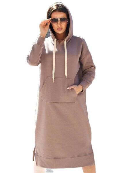 Kesi Rochie lungă, izolată, cu glugă, bej închis