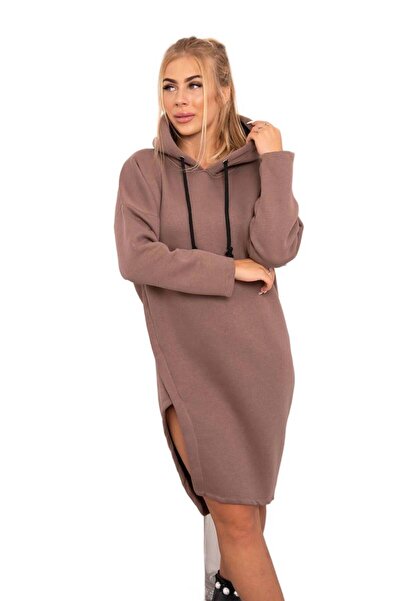 Kesi Rochie cu glugă și crăpătură laterală mocha