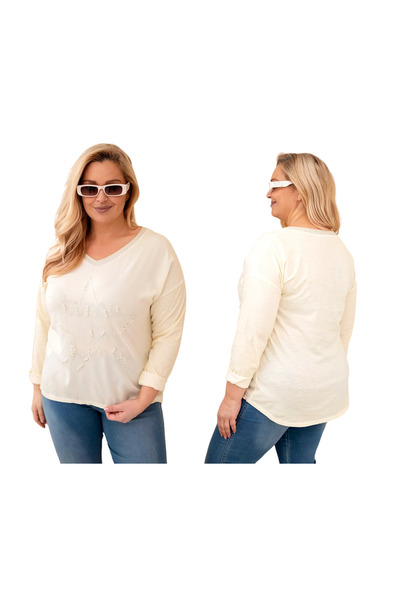 Kesi Bluză galbenă din bumbac, mărime plus, cu aplicație decorativă „Time to ...