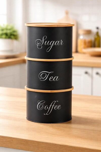 decorev Coffee Tea Sugar Storage Container Set of 3 with Lid Kitchen Organize...