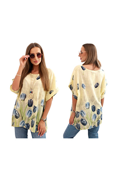 Kesi Women's oversized yellow Cotton blouse with Patterned
