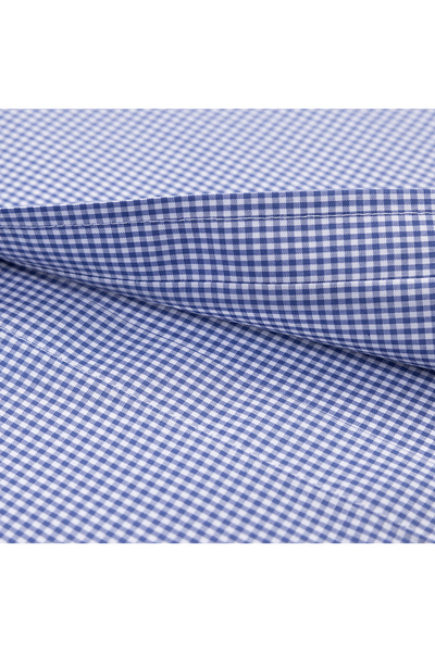 Germirli Testa Exclusive Navy Blue Mini Gingham Button Collar Tailored Fit Cotton Shirt