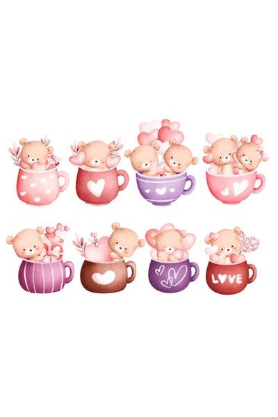 OEM Autocolant decorativ, Ursuleți de pluș într-o cană