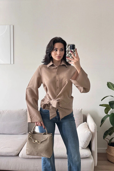 MOZENA Belt Tie Detailed Shirt