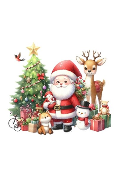 OEM Διακοσμητικό αυτοκόλλητο, Χριστούγεννα, Άγιος Βασίλης και ζώα, πολύχρωμο