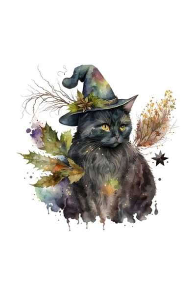 OEM Διακοσμητικό αυτοκόλλητο, Μάγισσα Γάτα, Πολύχρωμο