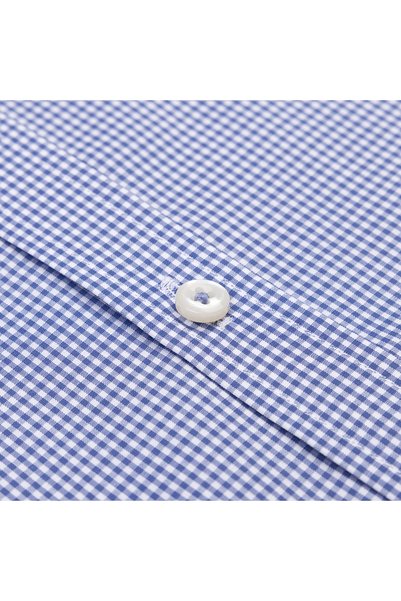 Germirli Testa Exclusive Navy Blue Mini Gingham Button Collar Tailored Fit Cotton Shirt