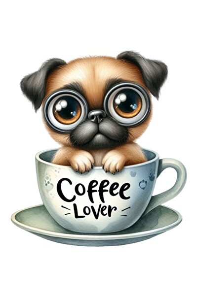 OEM Autocolant decorativ, câine, ceașcă de cafea, maro