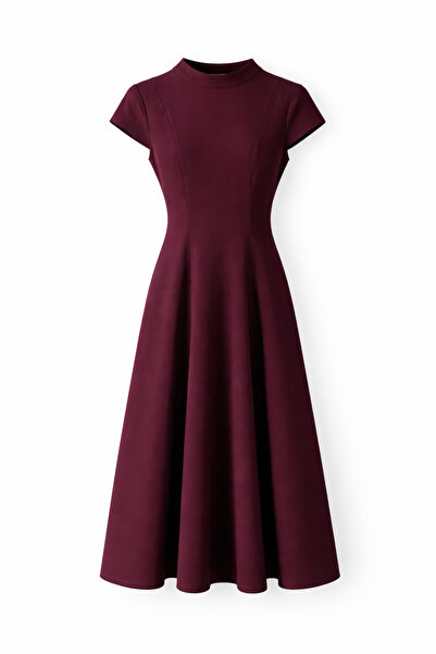 HAZELANNA Ay Kollu Kuplu Mürdüm Elbise