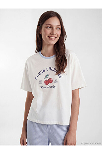 LC Waikiki Rmz Gi̇yi̇m Farkiyla Zero Roba Collar Printed Women's Pajama Set