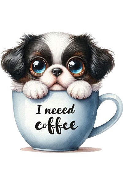 OEM Autocolant decorativ, câine, ceașcă de cafea, gri