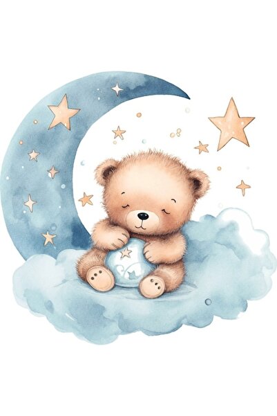 OEM Autocolant decorativ, Urs pe Lună, Albastru