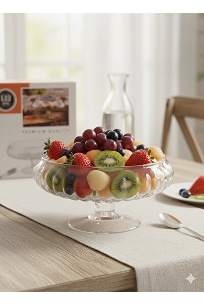 KRD Home COCO Ayaklı Cam Sunum Kasesi 19 cm | Cam Meyve, Tatlı ve Salata Serv...