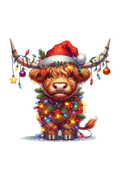 OEM Διακοσμητικό αυτοκόλλητο, Χριστούγεννα, Αγελάδα, Πολύχρωμο