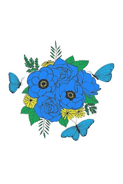 OEM Διακοσμητικό αυτοκόλλητο, μπουκέτο λουλουδιών, μπλε γυαλιστερό