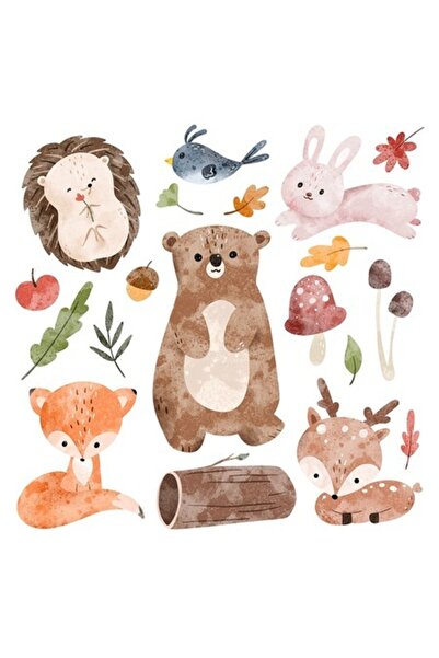 OEM Decorative Sticker, Forest Animals, Hedgehog, Fox, Bear