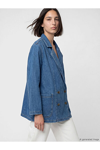 LC Waikiki Rmz Gi̇yi̇m Farkiyla Double-Breasted Roba Collar Women's Jean Blaz...