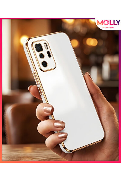 Molly Luxury Silicone Case for Poco X3 Gt with Pearl White Edges Gold Detail