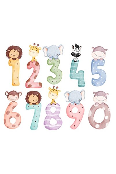 OEM Διακοσμητικό αυτοκόλλητο, Αριθμοί και ζώα, Λιοντάρι, Καμηλοπάρδαλη, Ζέβρα...