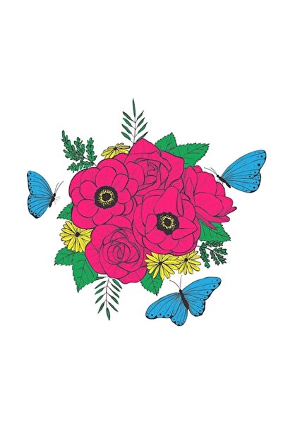 OEM Διακοσμητικό αυτοκόλλητο, μπουκέτο λουλουδιών, ροζ