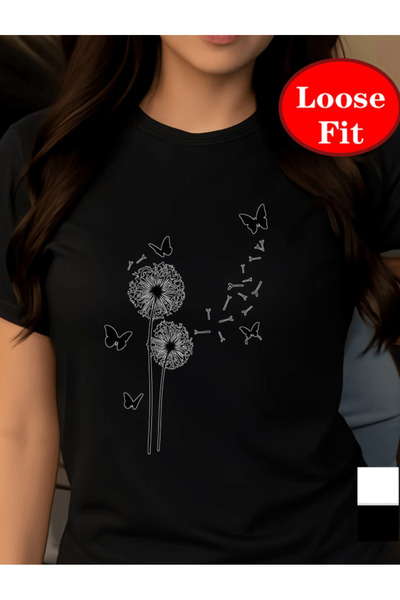 gencerco Μπλουζάκι Premium Oversize με στάμπα Πικραλίδα και Πεταλούδα